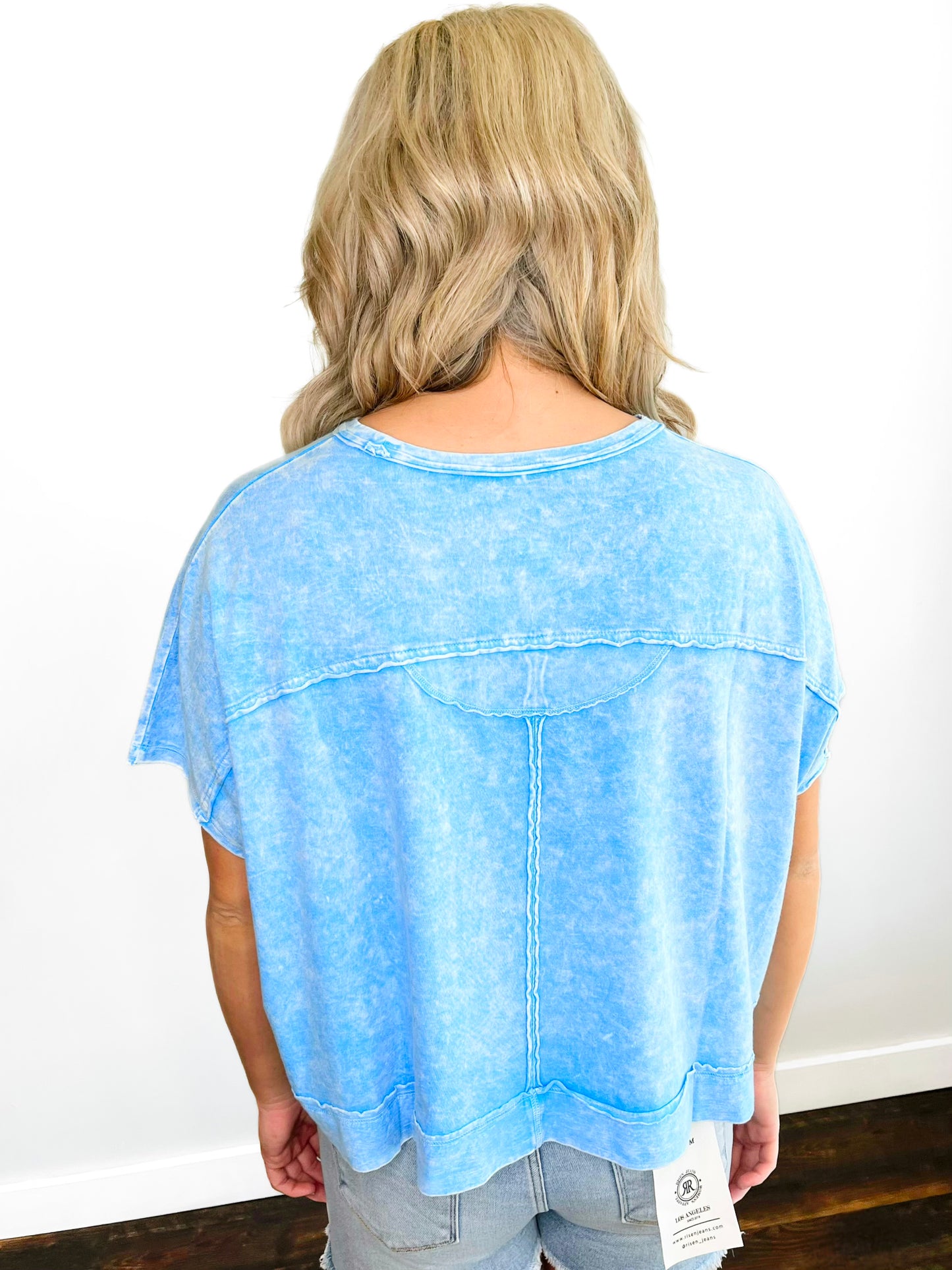 Jenna Washed Oversized Top | Sky Blue