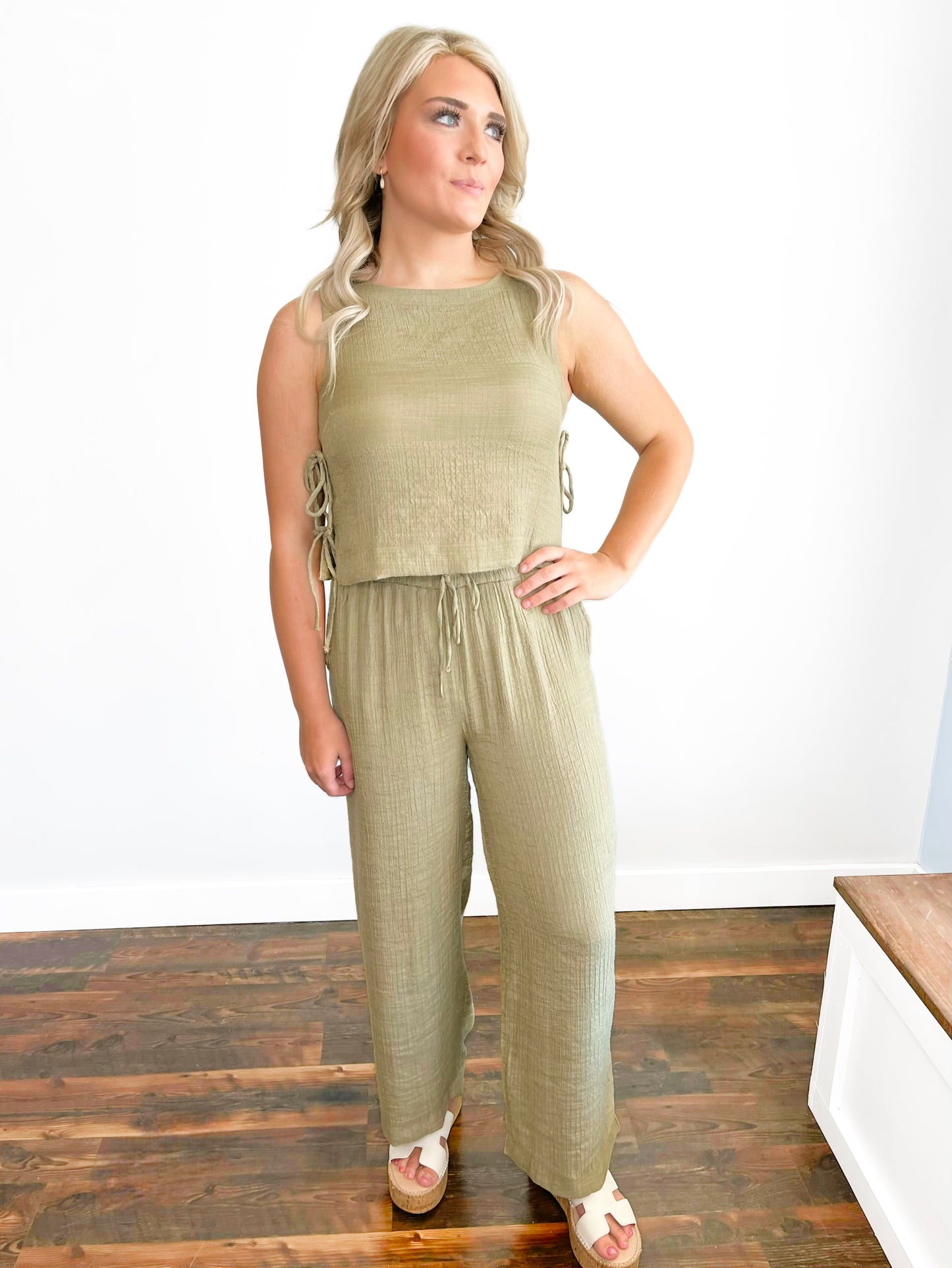 Kayla Textured Top & Pants Set | Olive