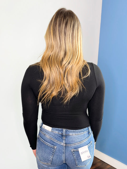 Allie Ribbed Scoop Neck Top | Black