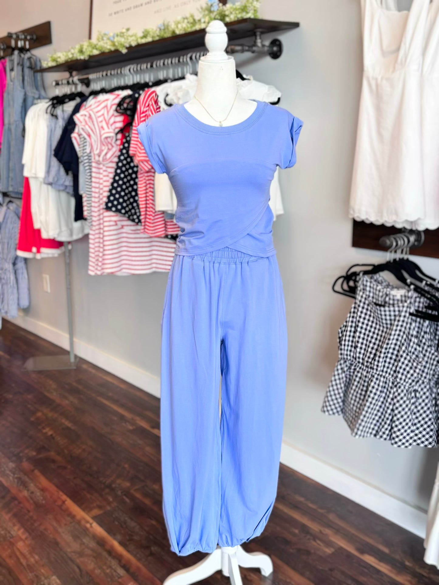 Micah Crossover Top and Joggers Set | Capri Blue