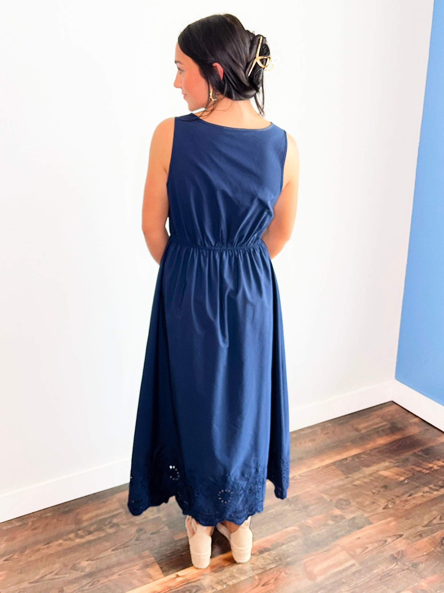 Tasha Bow Front Eyelet Hem Midi Dress