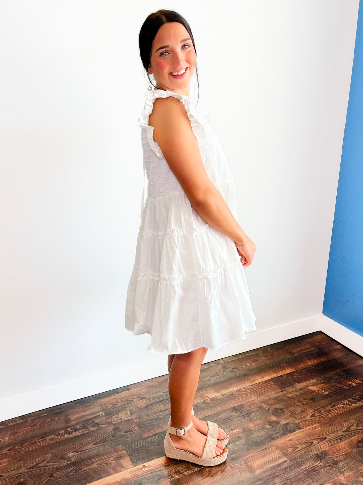 Holten Textured Ruffle Sleeve Dress | Off White