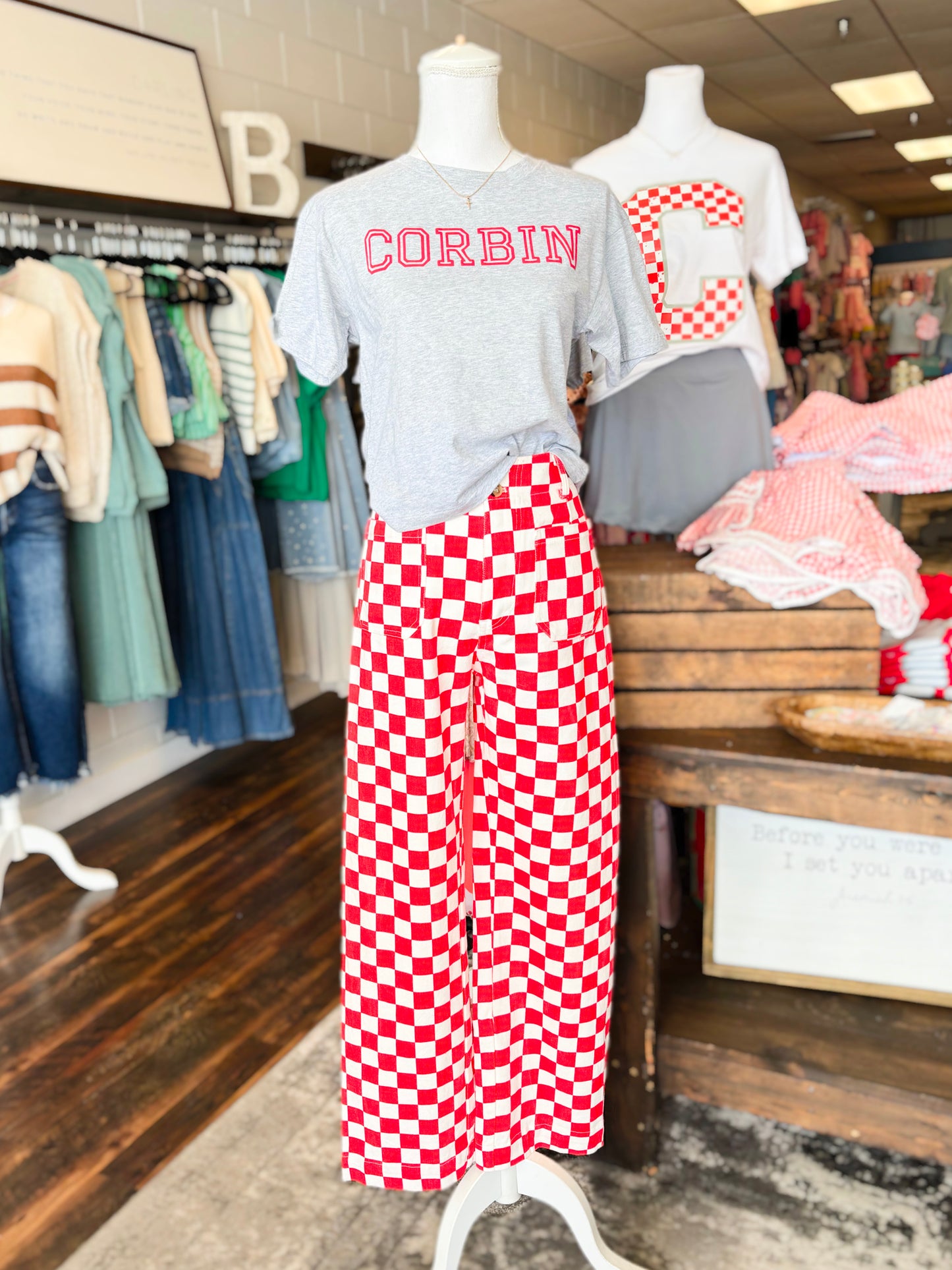 Carson Denim Checkered Pants | Red
