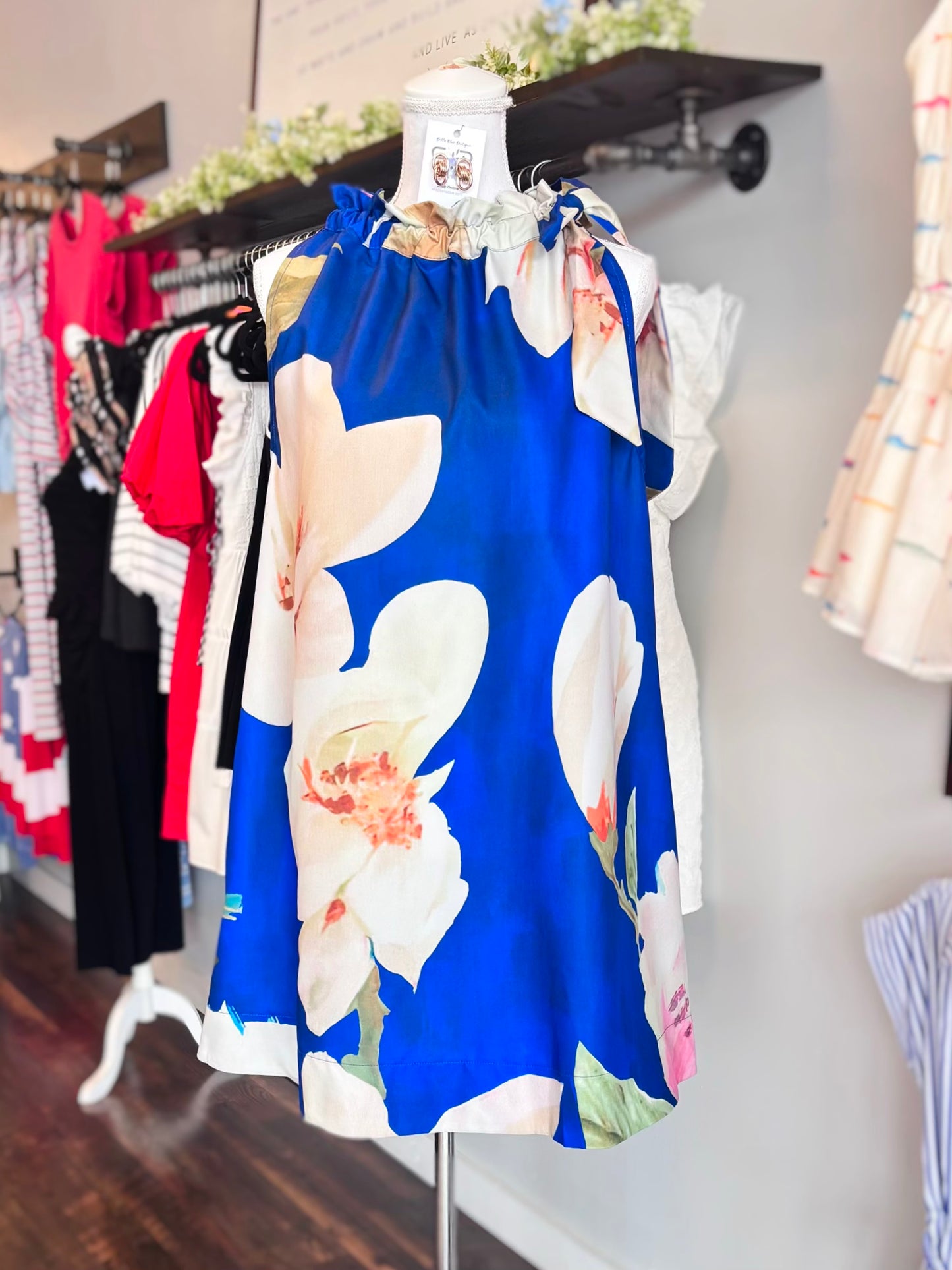 Libby Floral Tie Neck Dress