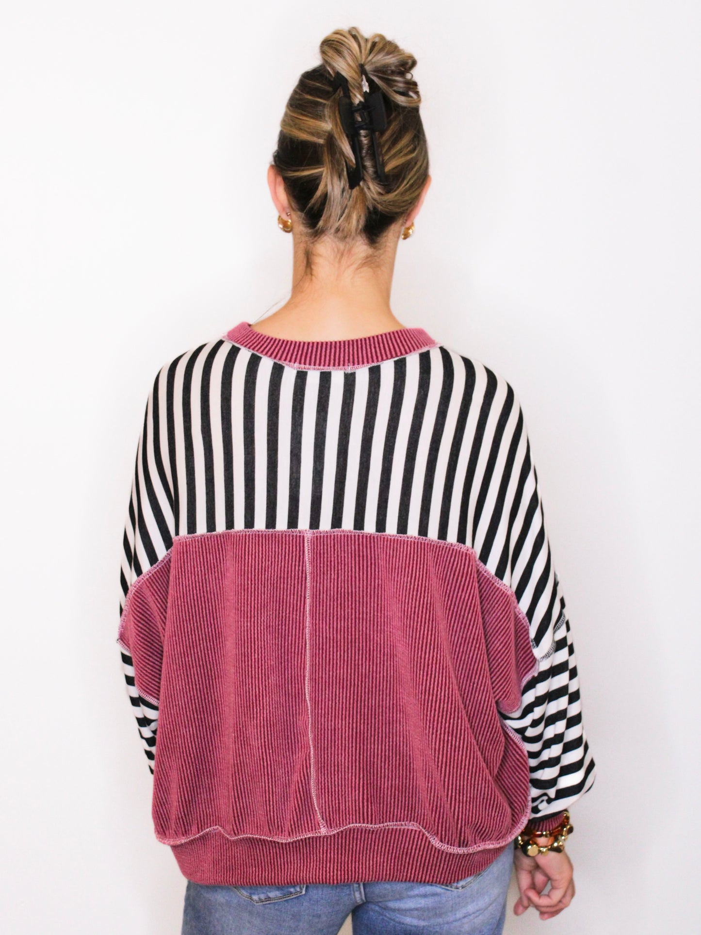 Brady Striped Knit Top | Black/Wine