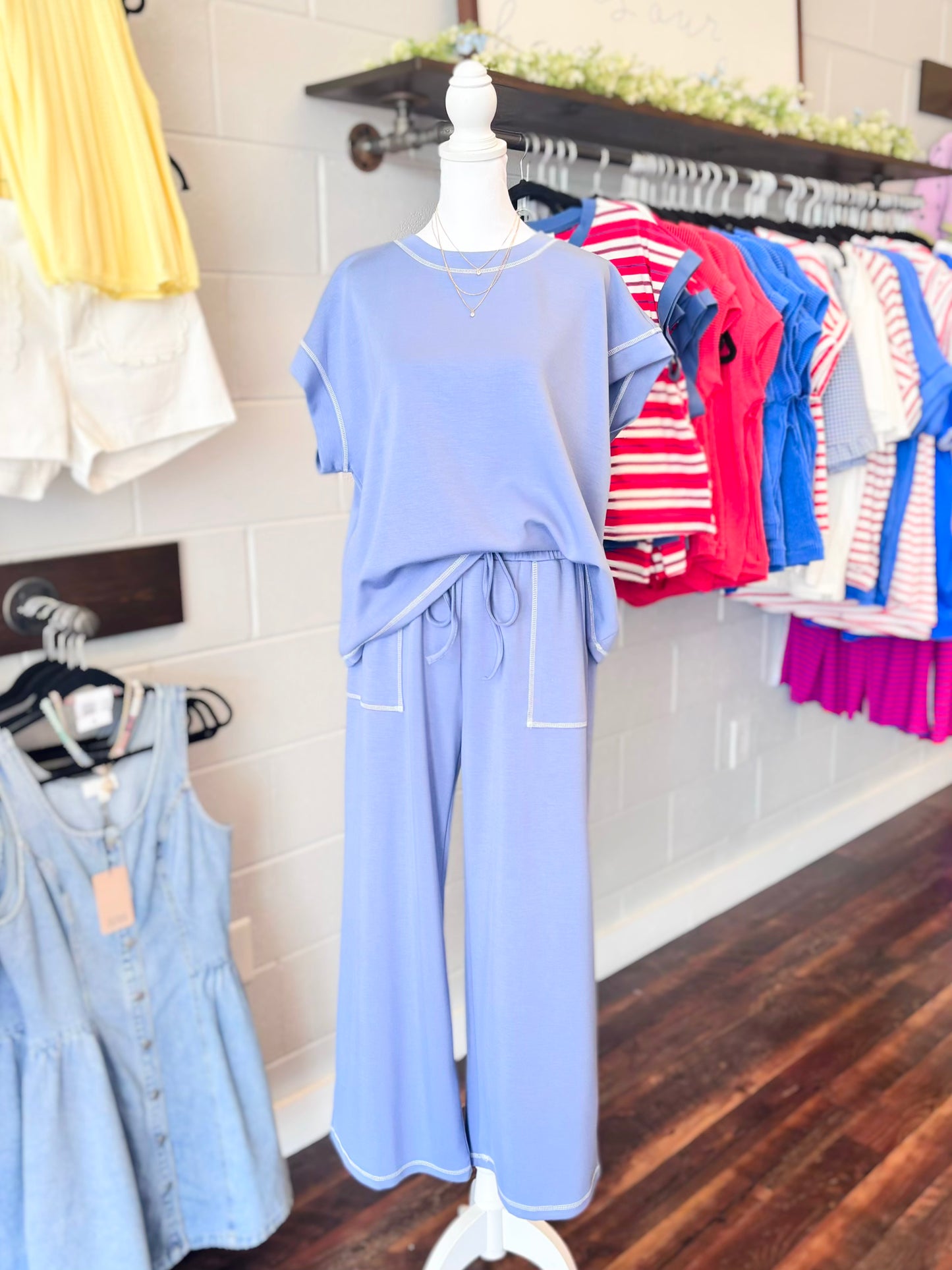 Madi Raw Edge Pant Set | Blue