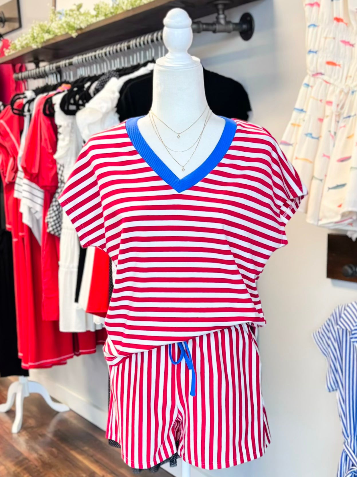 Lincoln Striped Short Set | Red