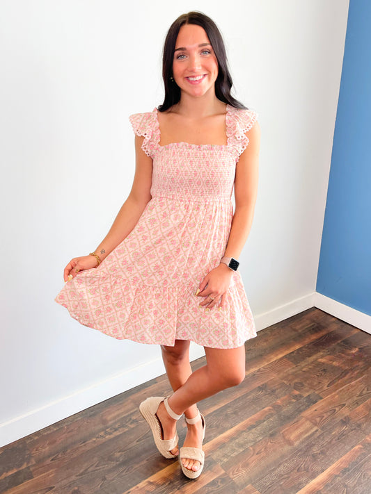 Daphne Floral Smocked Dress | Pink