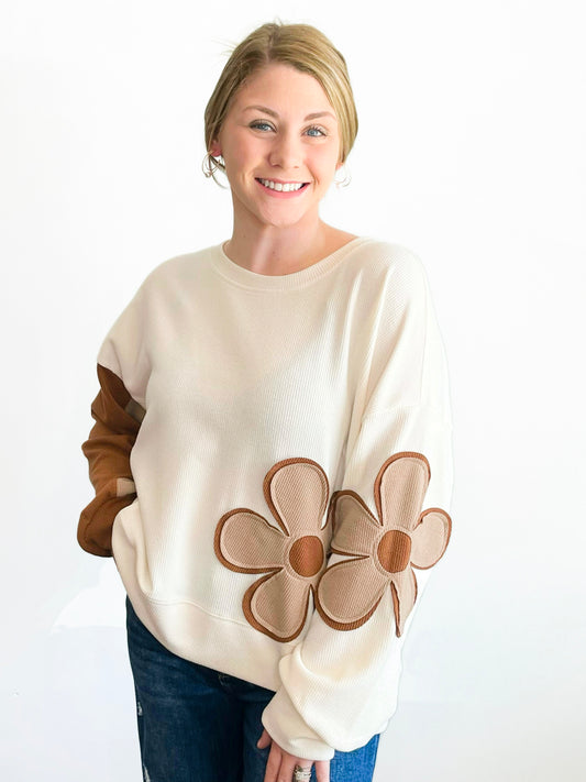 Emmeline Ribbed Floral Patchwork Top