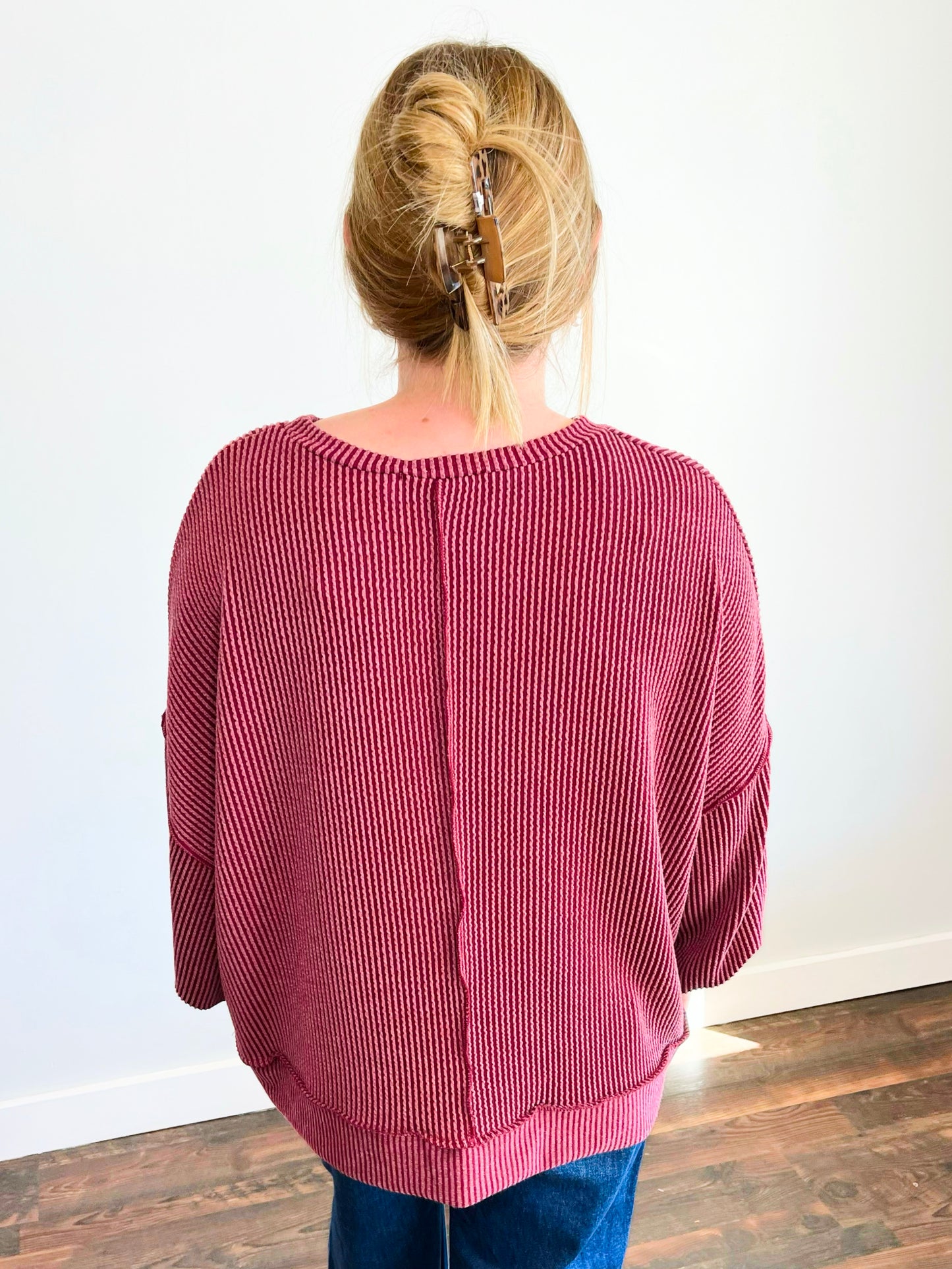 Bella Ribbed Knit Top | Wine
