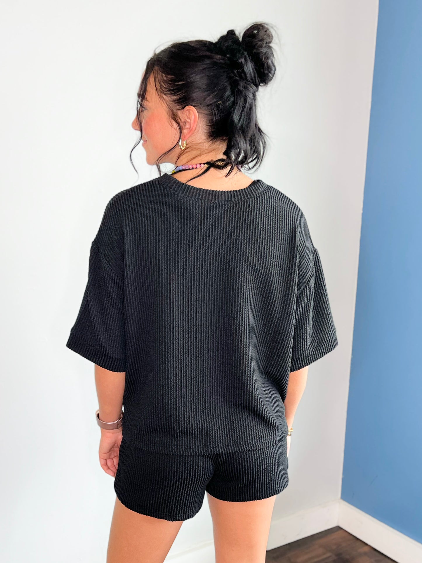 Wren Ribbed Short Set | Black