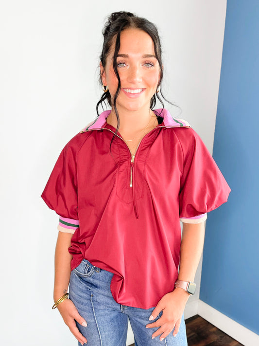 Becky Zip Front Top | Burgundy