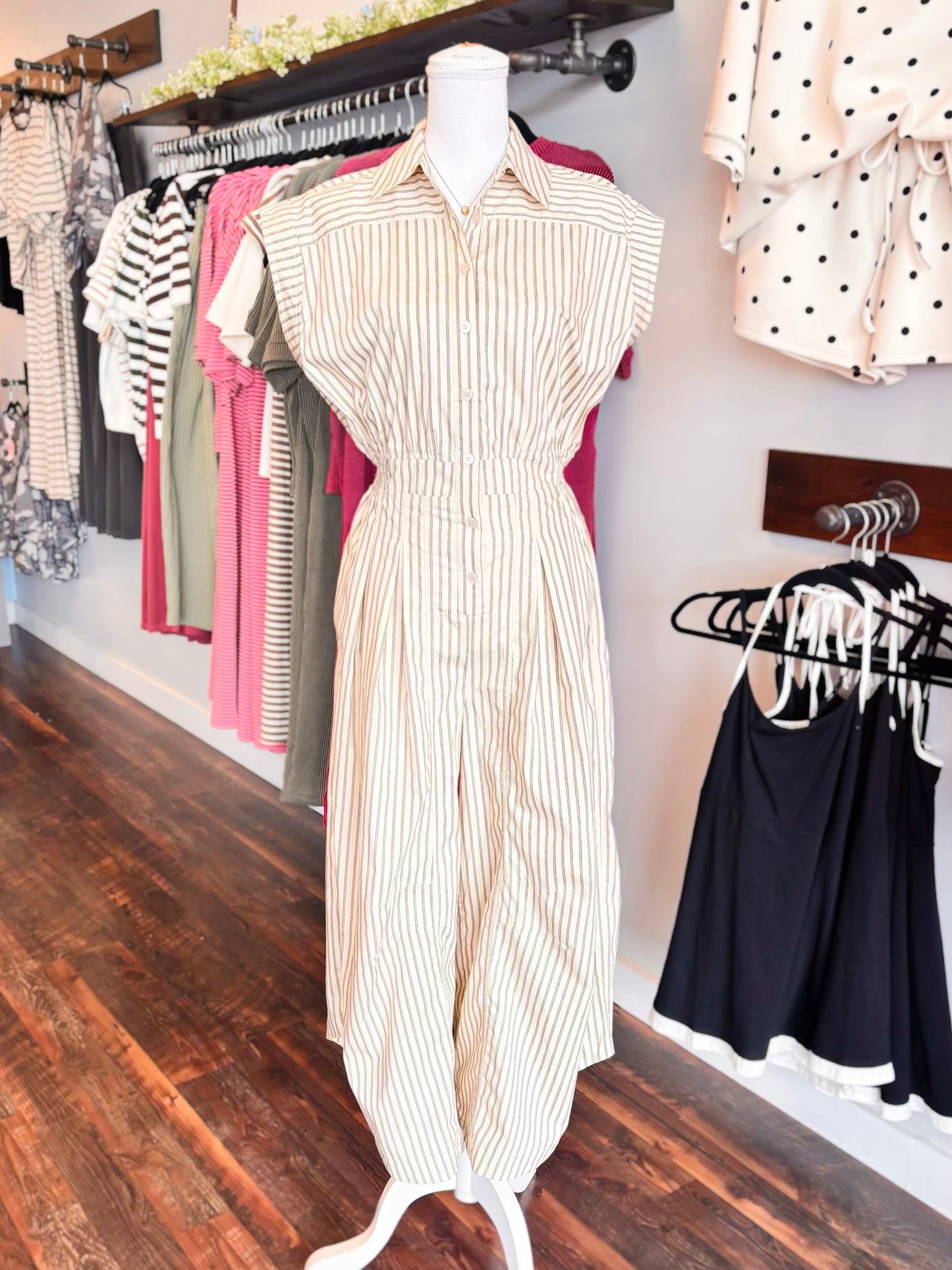 Bridget Striped Wide Leg Jumpsuit | Oatmeal