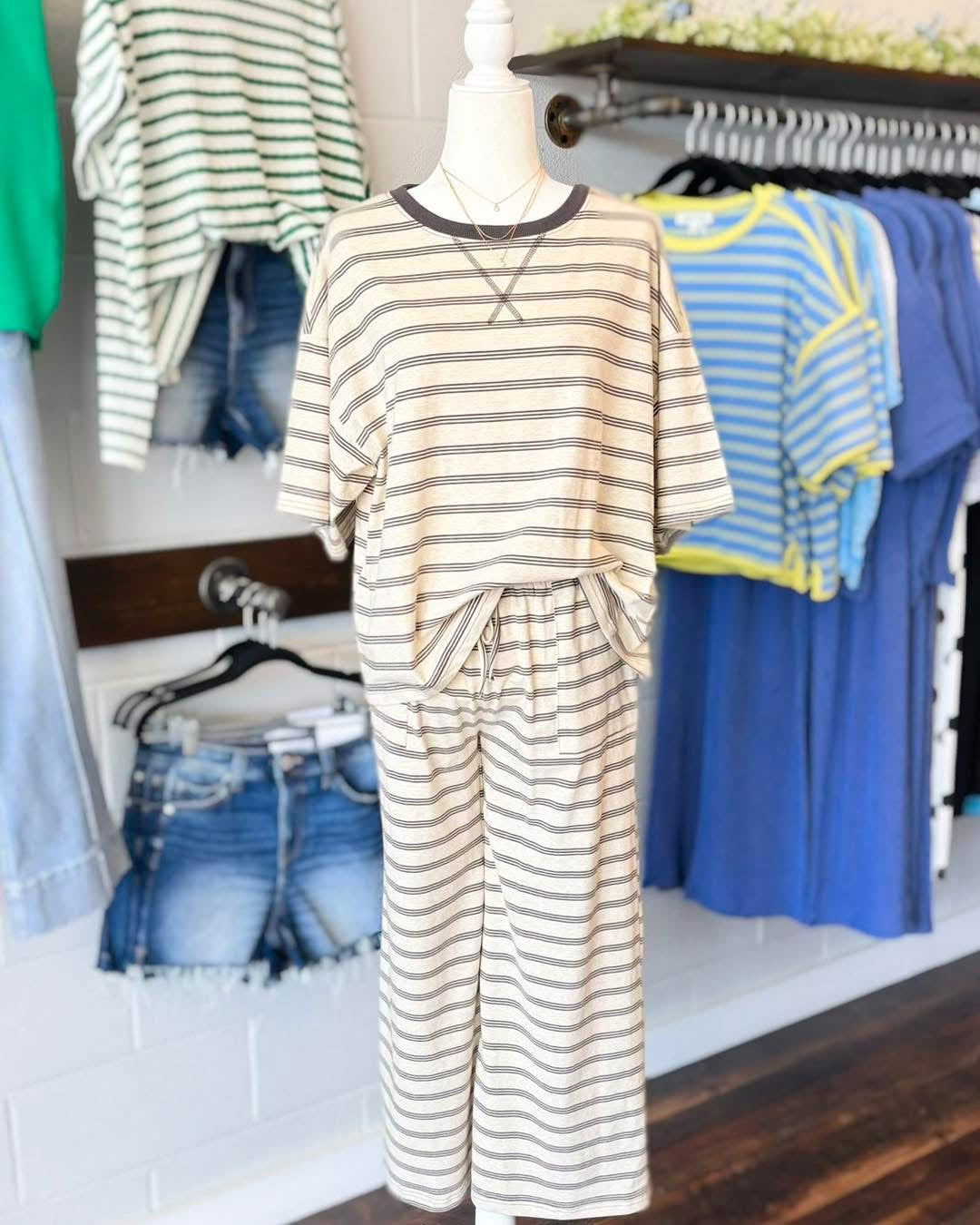 Howard Striped Relaxed Fit Top & Pant Set | Oat/Brown