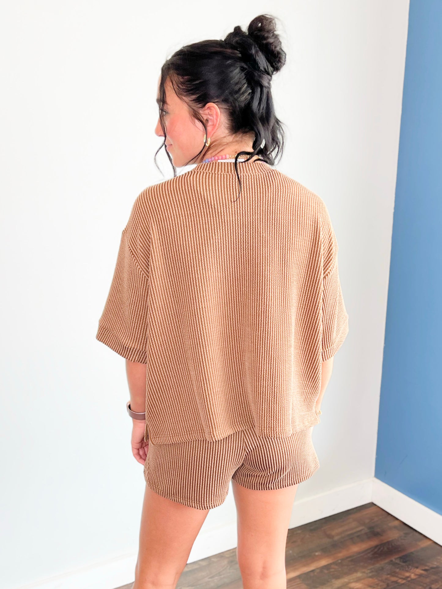 Wren Ribbed Short Set | Deep Camel