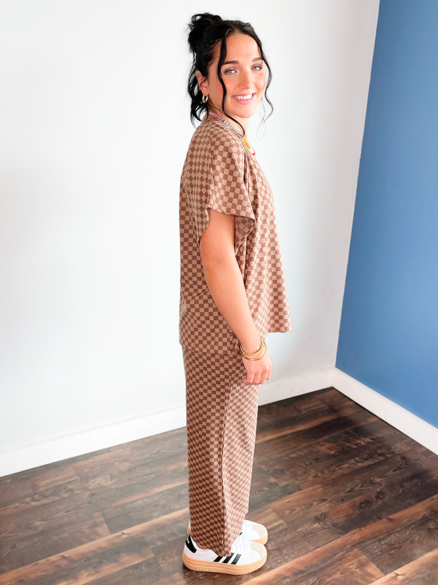 Spencer Checkered Jersey Knit Set | Brown