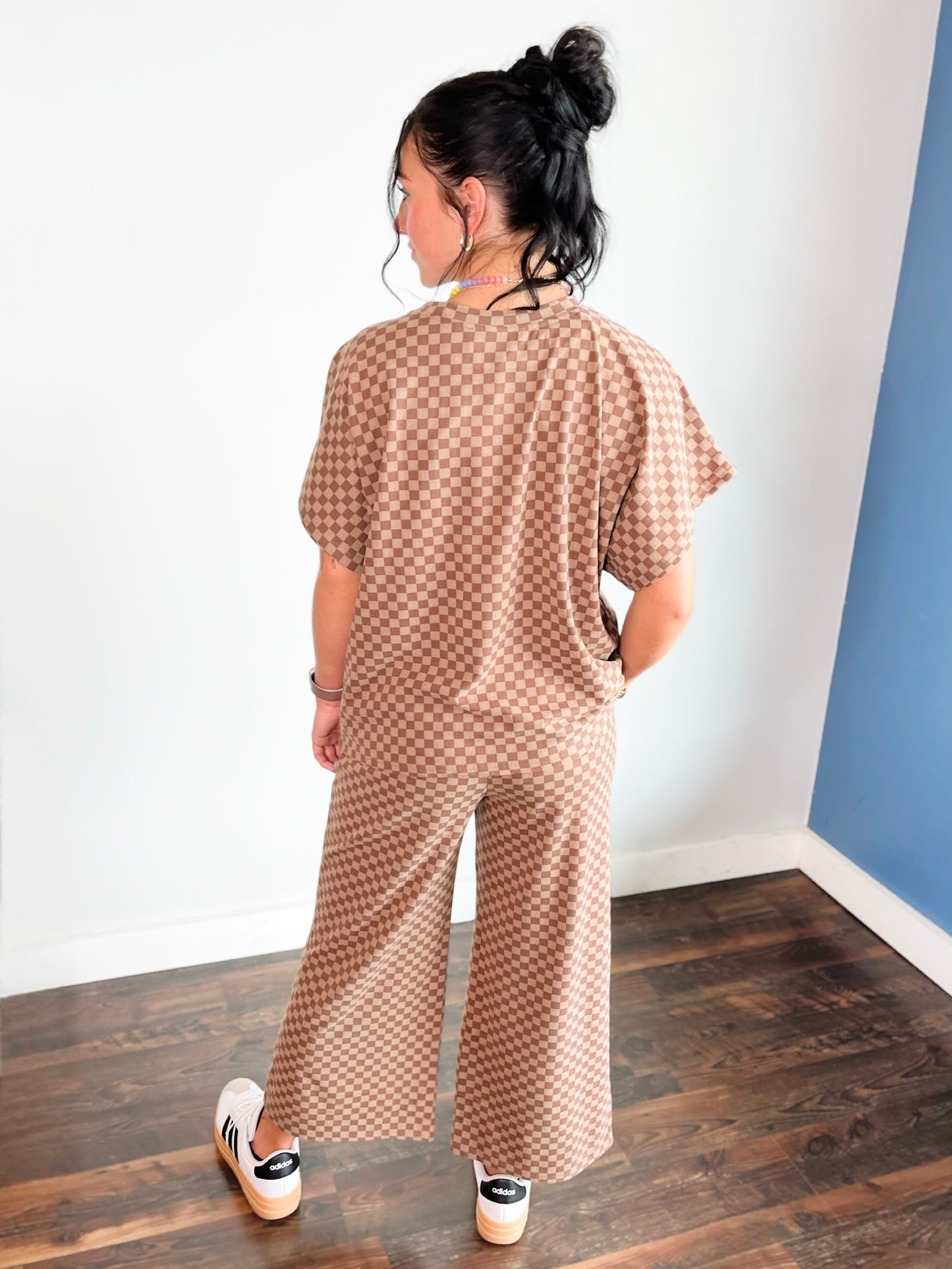 Spencer Checkered Jersey Knit Set | Brown