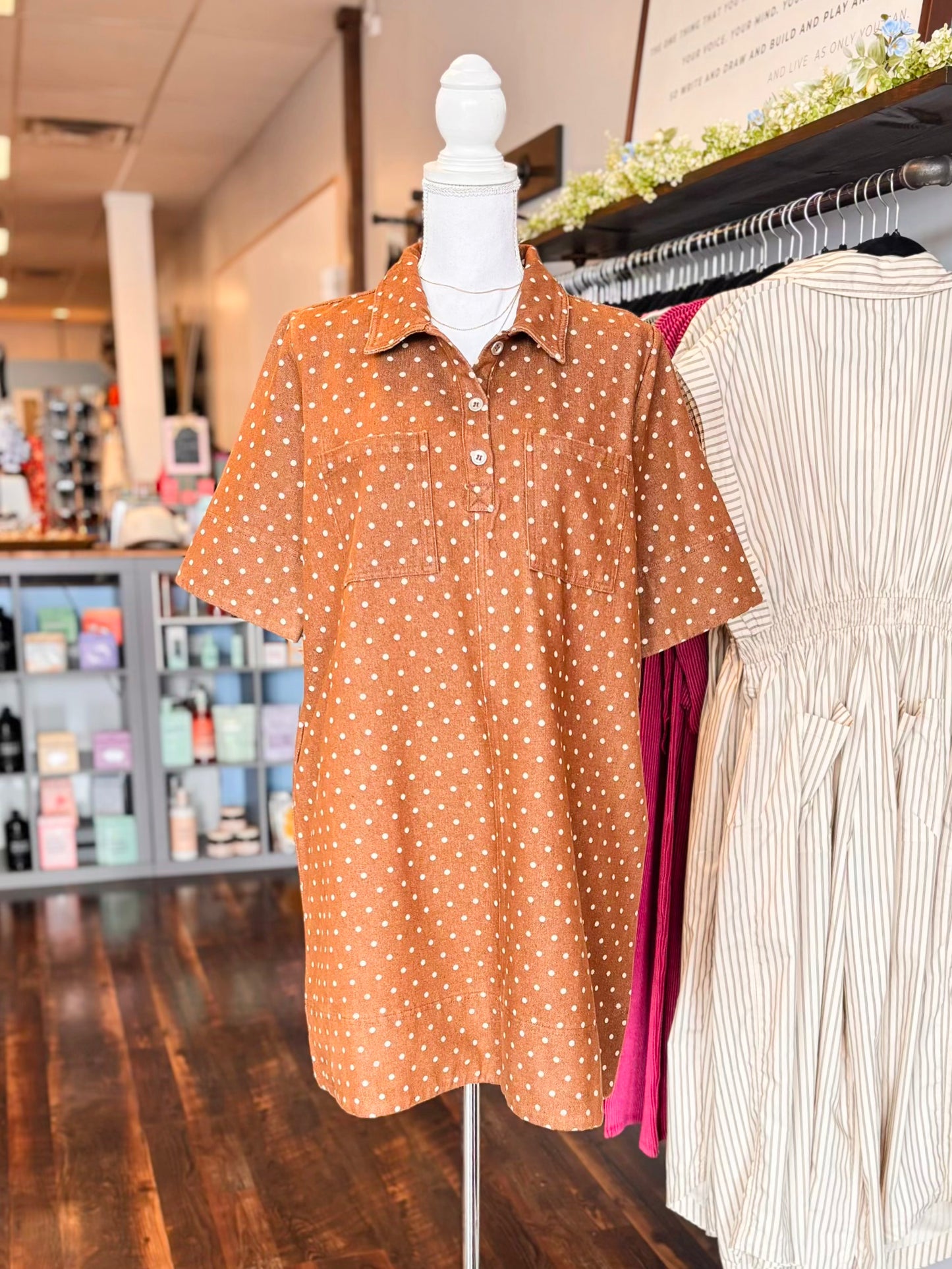 Shayla Polka Dot Denim Dress | Brown
