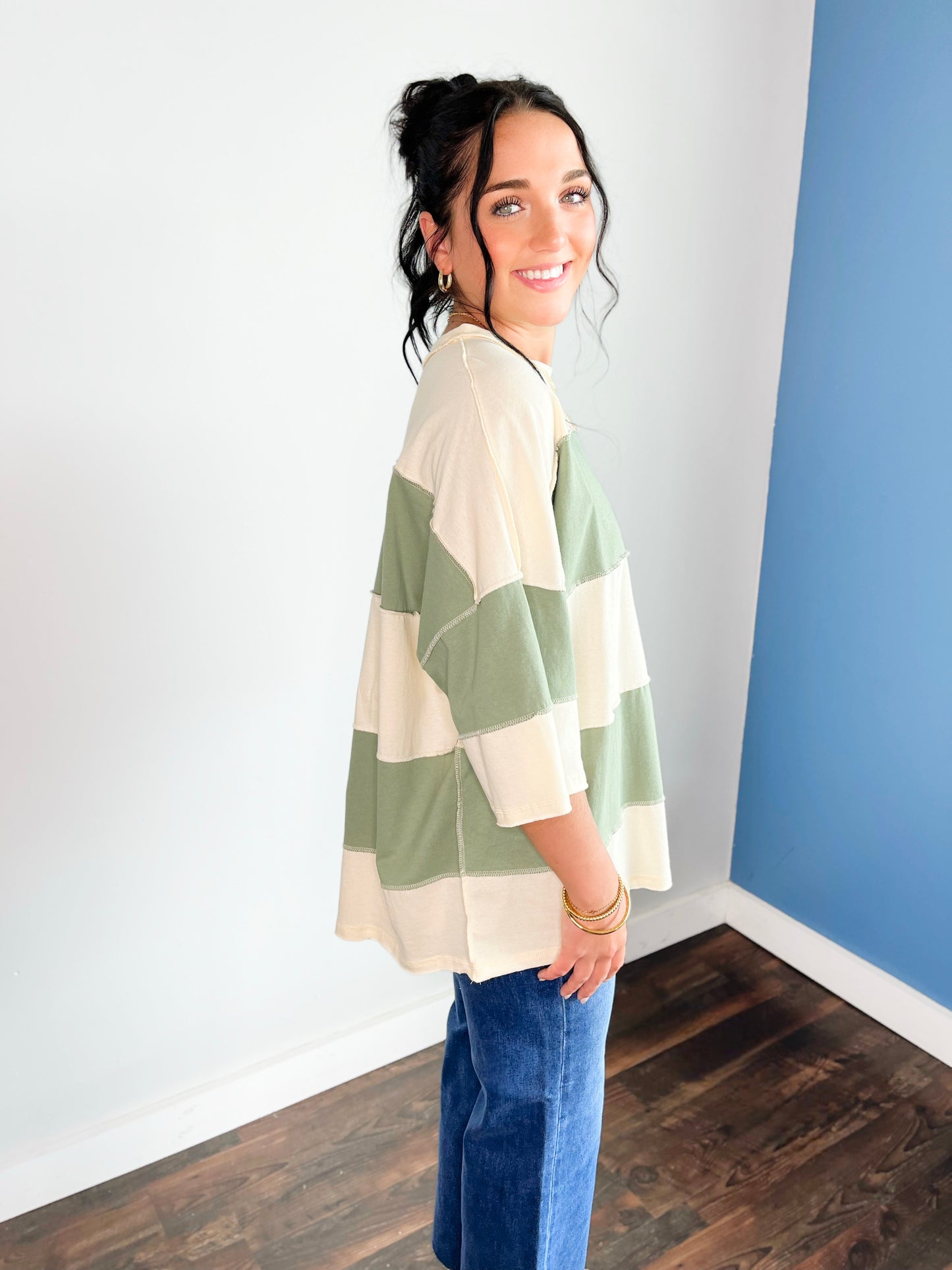 Polly Color Block Top | Butter Green