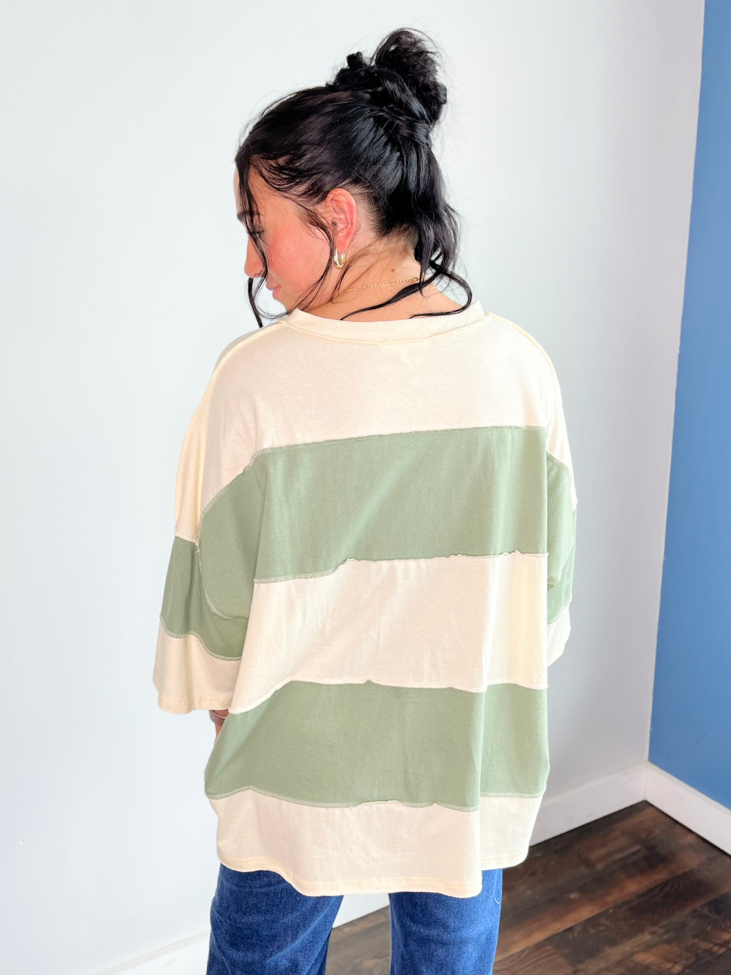 Polly Color Block Top | Butter Green