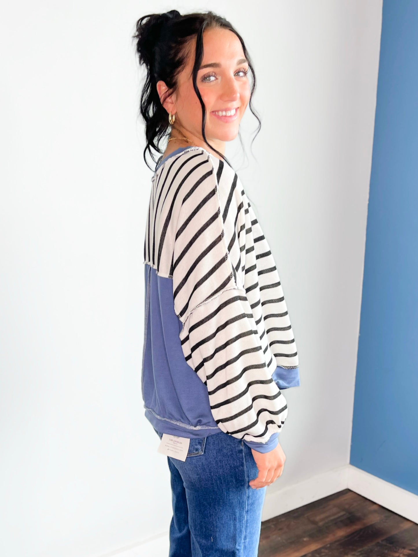 Brody Striped Knit Top | Denim