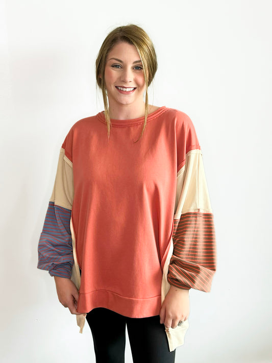 Cricket Color Block Stripe Sleeve Sweatshirt