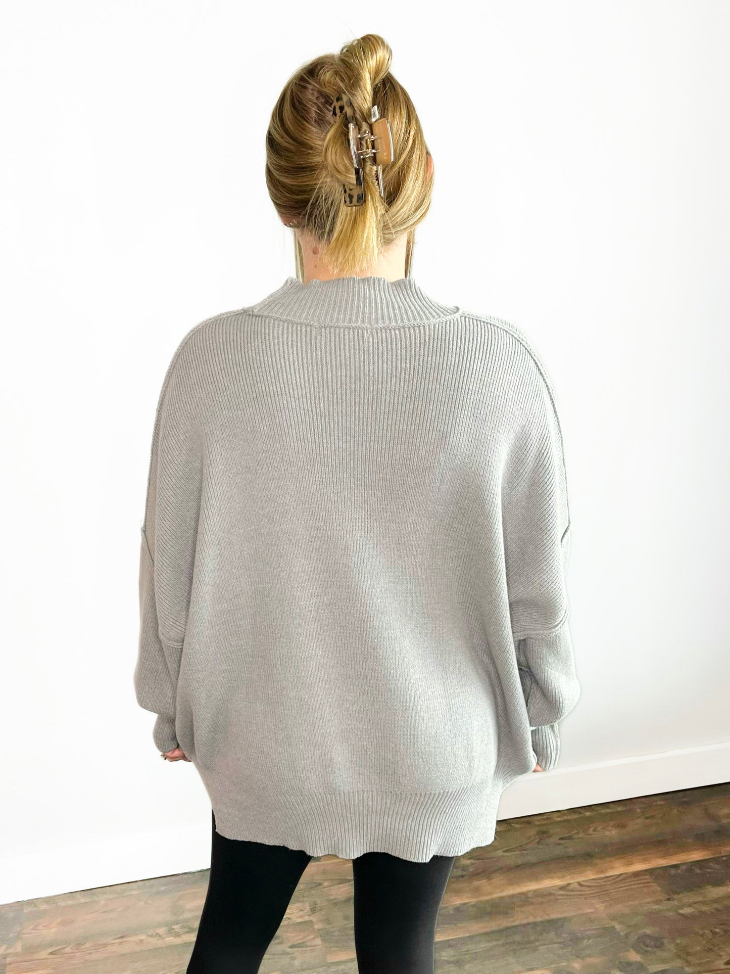 Bonnie Side Slit Oversized Sweater | H. Grey