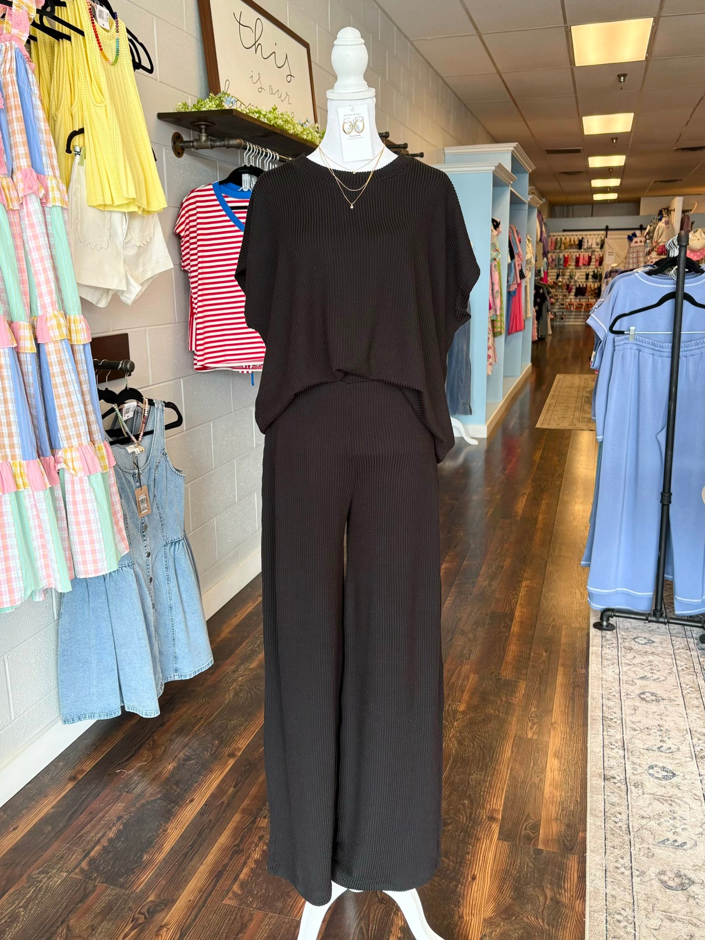Brylee Ribbed Pant Set | Black