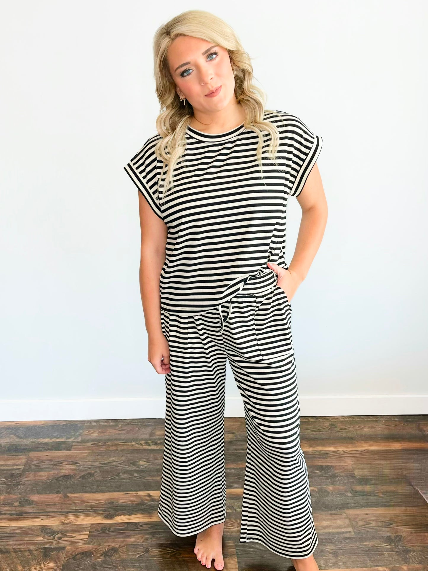 Walker Ribbed Top & Pants Set | Black/Cream