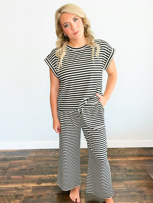 Walker Ribbed Top & Pants Set | Black/Cream