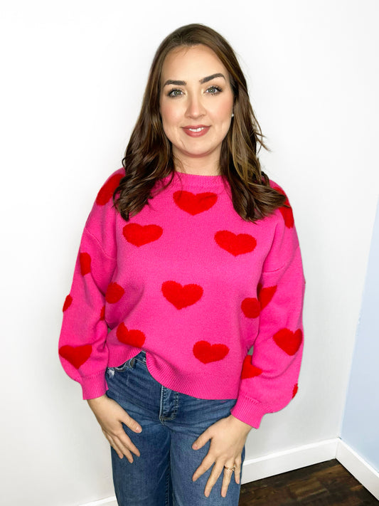 Soft Textured Heart Pattern Sweater