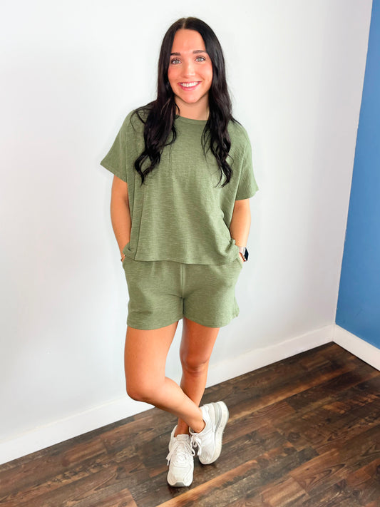 Lois Cotton Slub Short Set | Olive