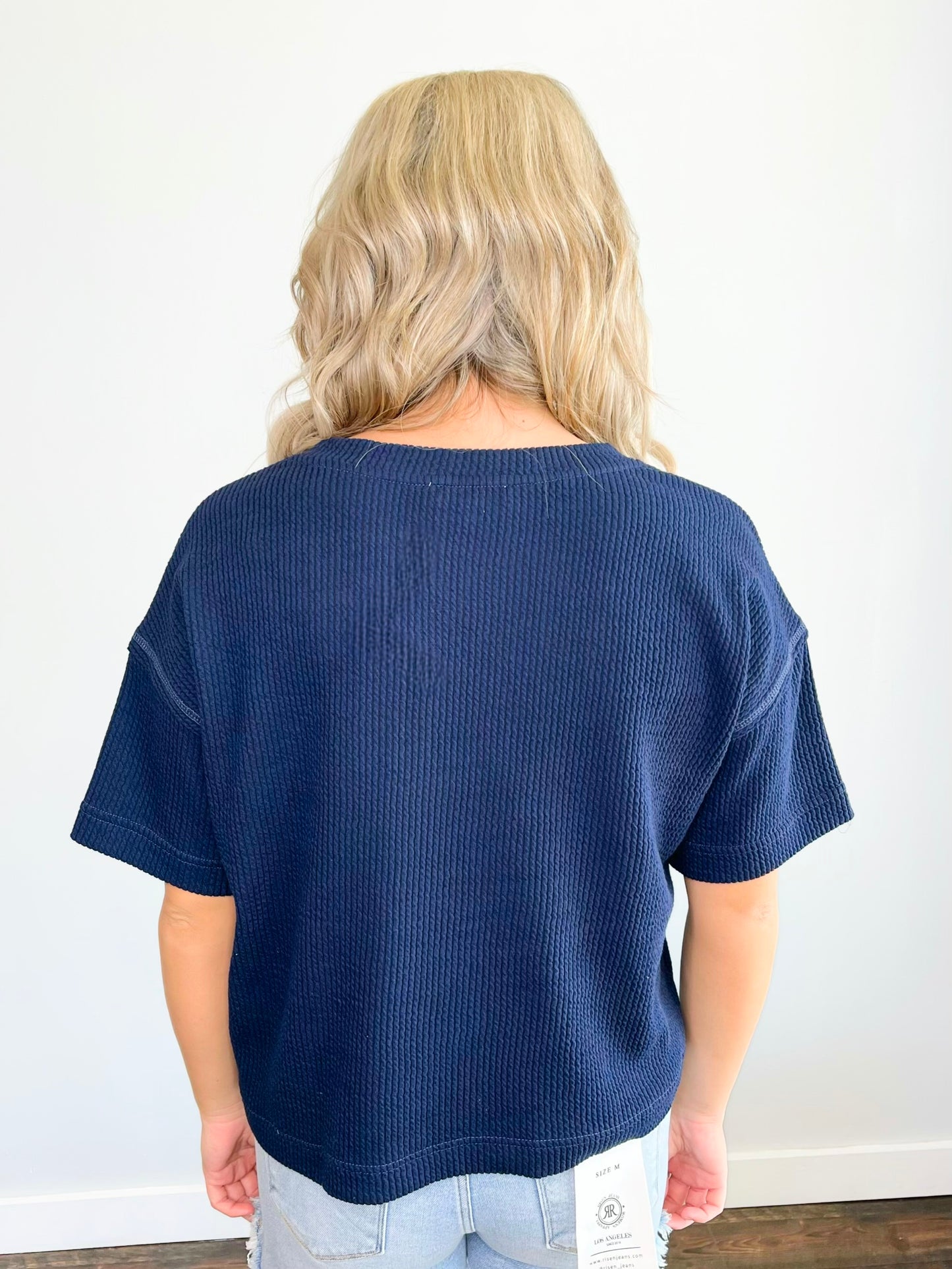 Georgie Ribbed Boxy Tee | Navy
