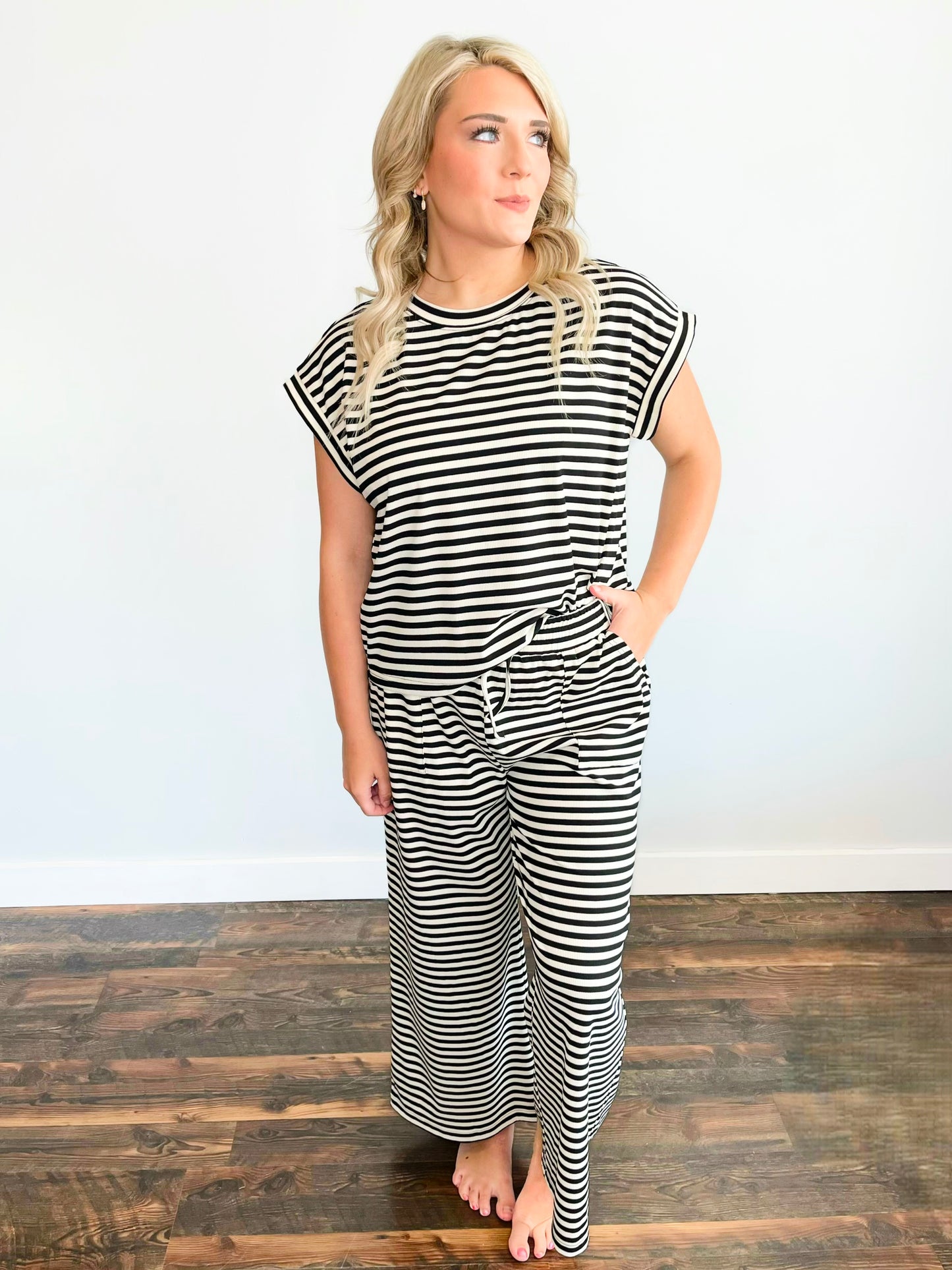 Walker Ribbed Top & Pants Set | Black/Cream