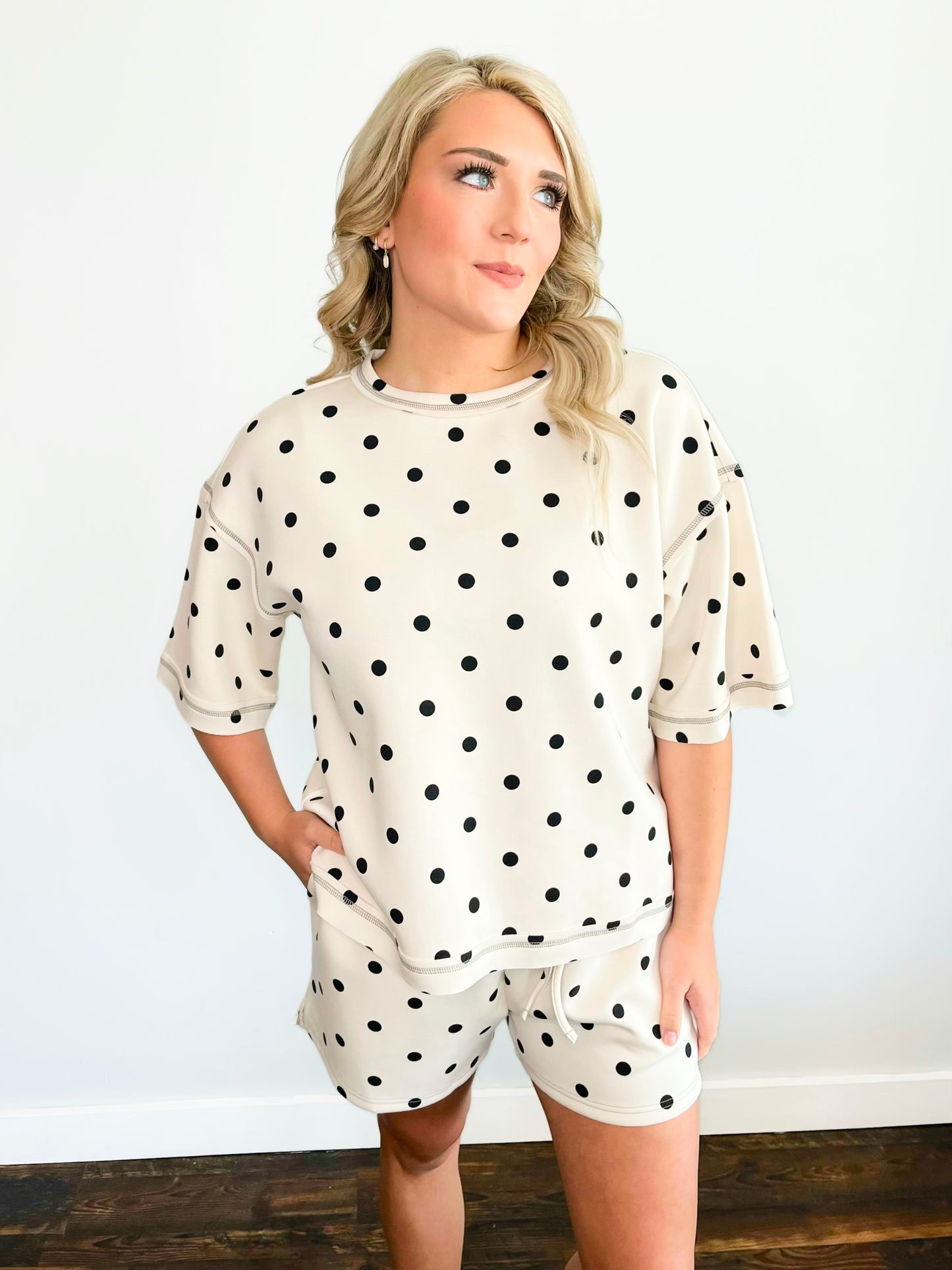 Ezra Relaxed Fit Polka Dot Short Set | Cream/Black