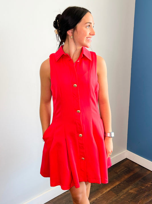 Hollis Button Down Dress | Red