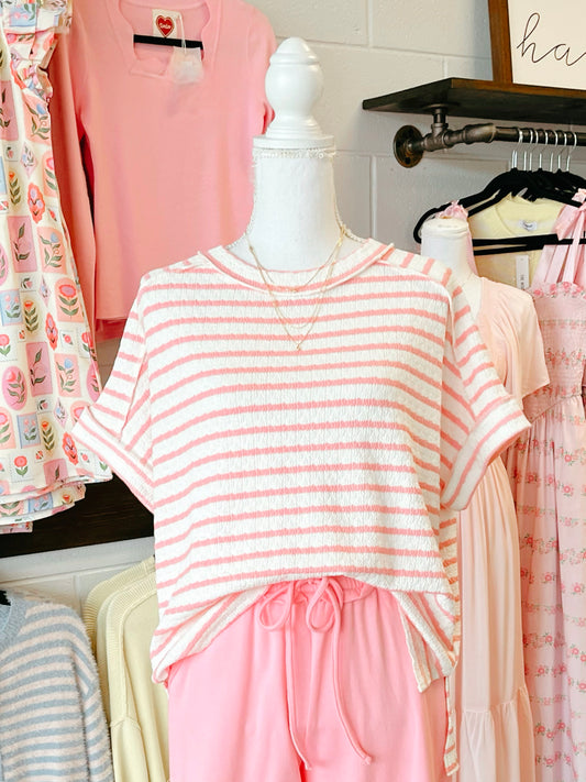 Andrea Striped Short Sleeve Top | Pink