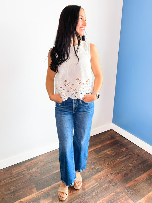 Alice Eyelet Hem Sleeveless Blouse