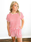 Nate Textured Stripe Top & Shorts Set | Red