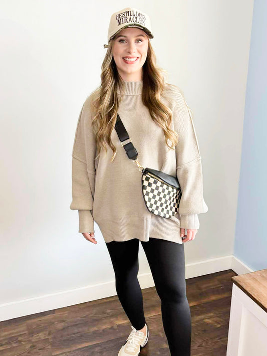 Bonnie Side Slit Oversized Sweater | H. Mocha