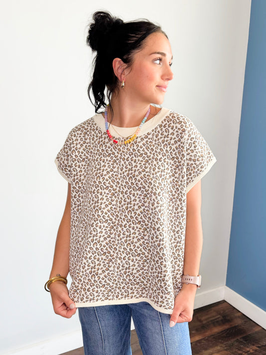 Ellie Leopard Knit Short Sleeve Sweater