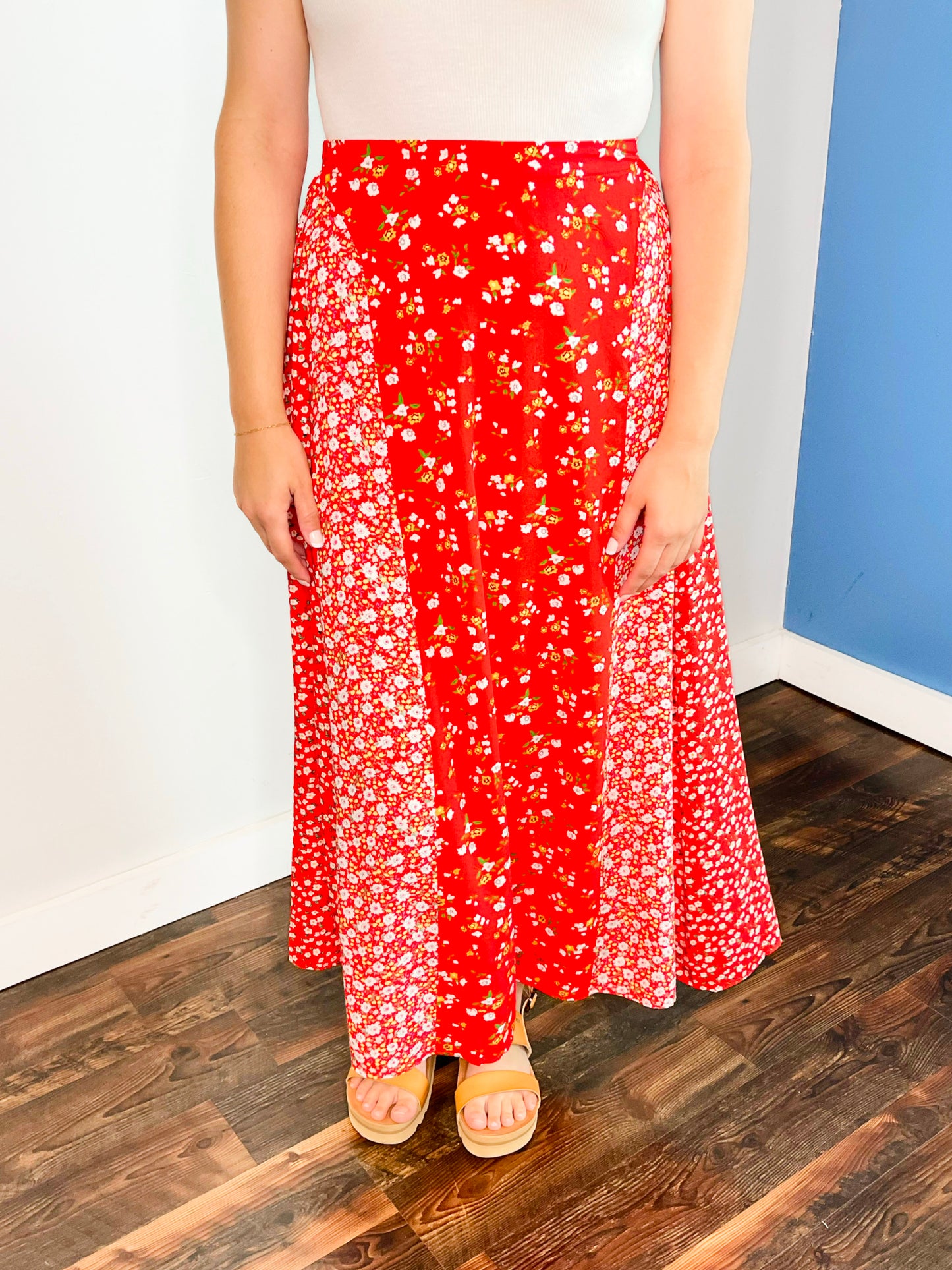Melanie Floral Maxi Skirt | Red