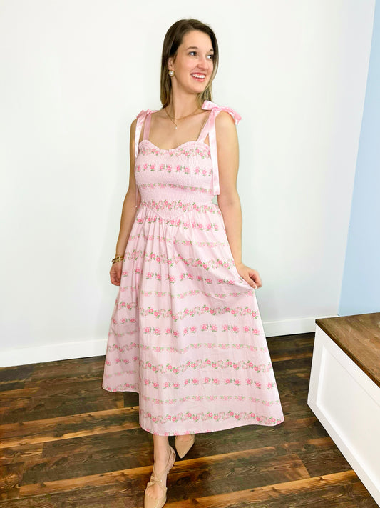 Lilah Floral Tie Shoulder Midi Dress