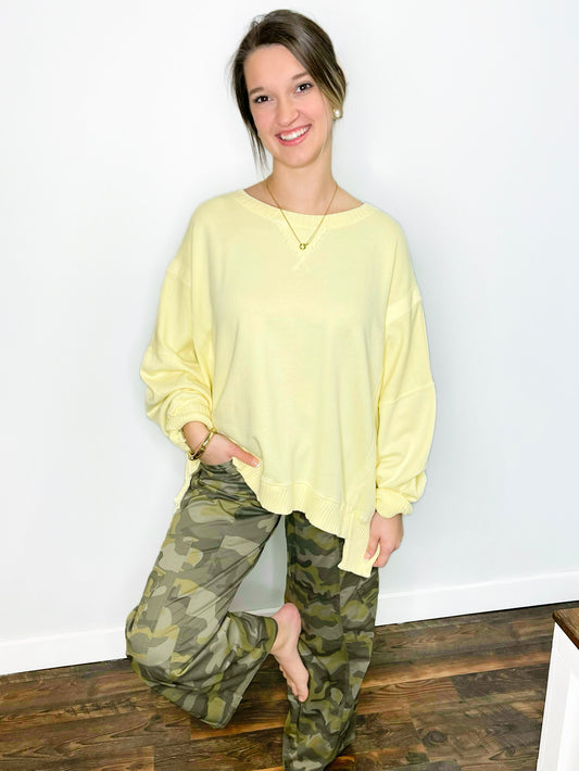 Jaci Mineral Washed High-Low Sweatshirt | Light Yellow