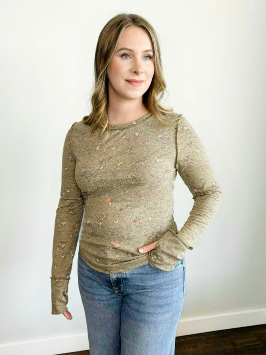 Becker Floral Knit Top | Olive