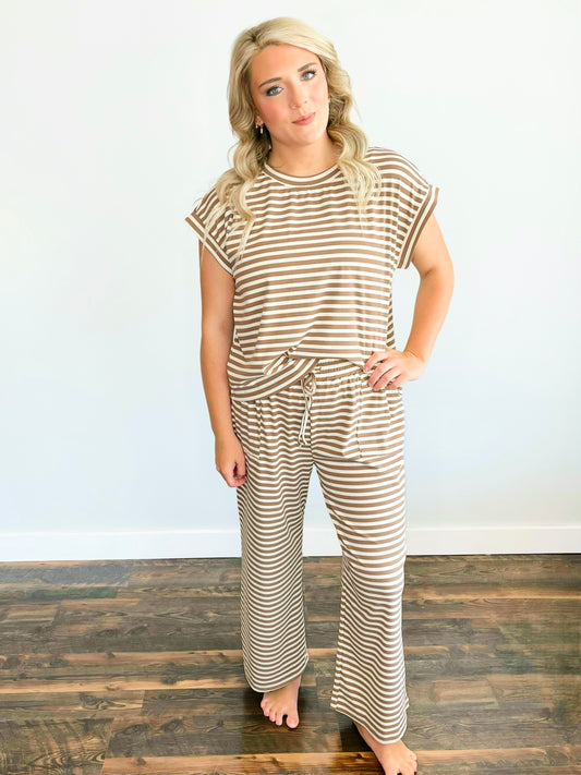 Walker Ribbed Top & Pants Set | Taupe/Cream