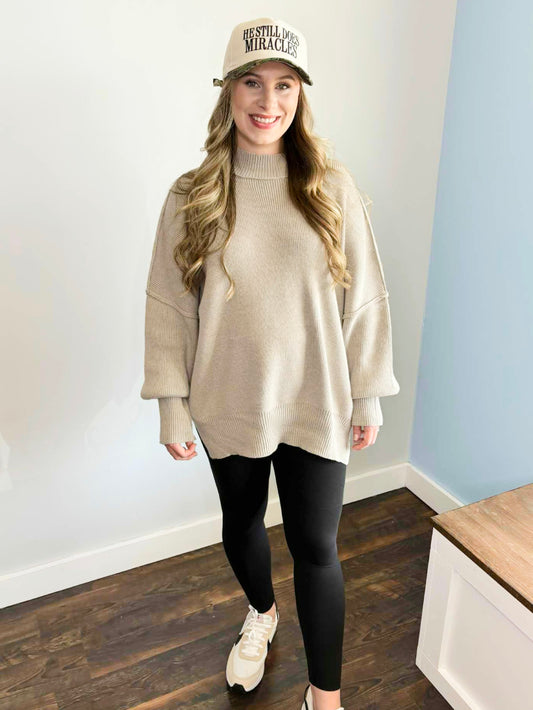 Bonnie Side Slit Oversized Sweater | H. Mocha
