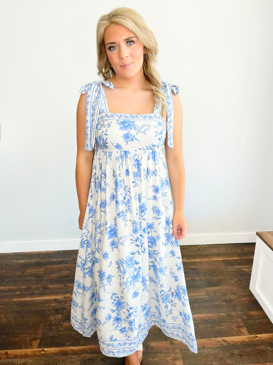 Jackie Floral Empire Waist Dress | Blue