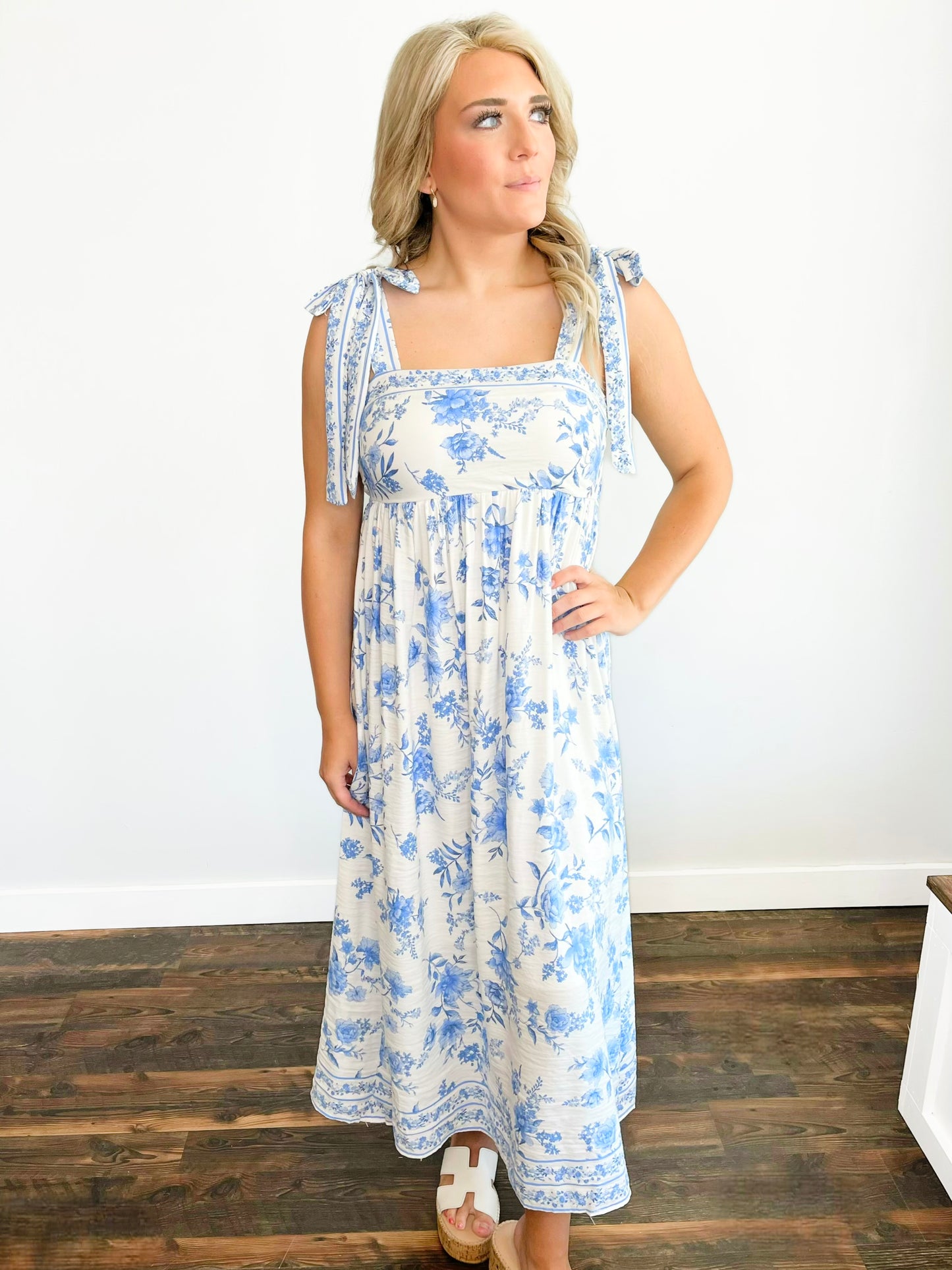 Jackie Floral Empire Waist Dress | Blue