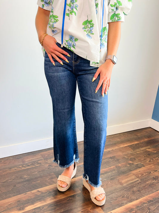 Bentley Crop Wide Leg Risen Jeans | Dark
